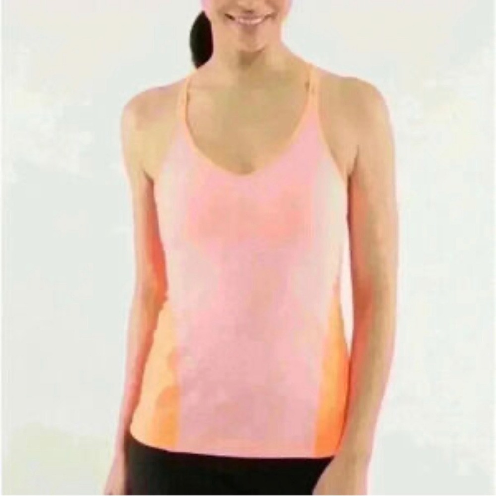 H3 Lululemon Power Y Tank Top Pink Neon Orange Built In Bra Size 4 Yoga Camisole